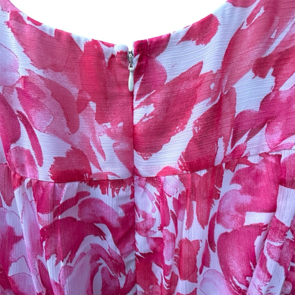 Calvin Klein Pink Floral Tiered Maxi Ruffle Dress w/belt Size 12 - Picture 8 of 10